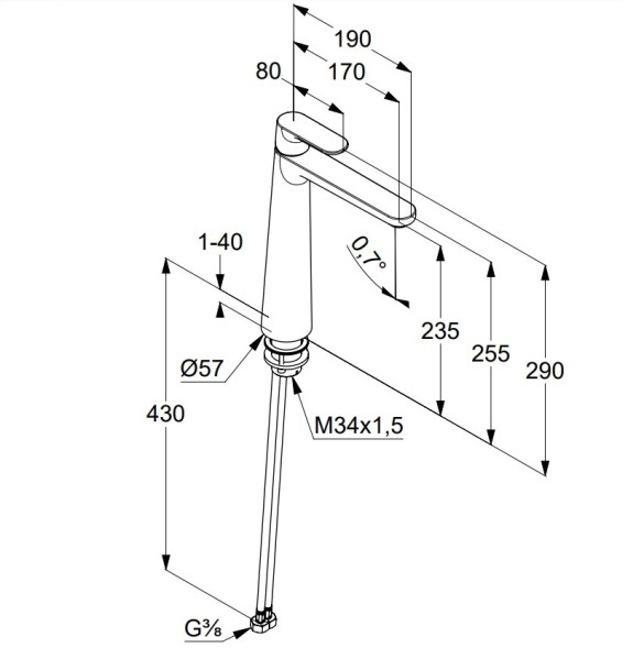 Смеситель KLUDI LOUVA 242865375 для раковины на одно отверстие высокий