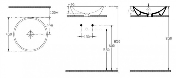 Раковина ISVEA SistemaY Soft накладная ШГВ 450*450*120 отверстия для смесителя отсутствуют цвет черный матовый 10SY66045-2N