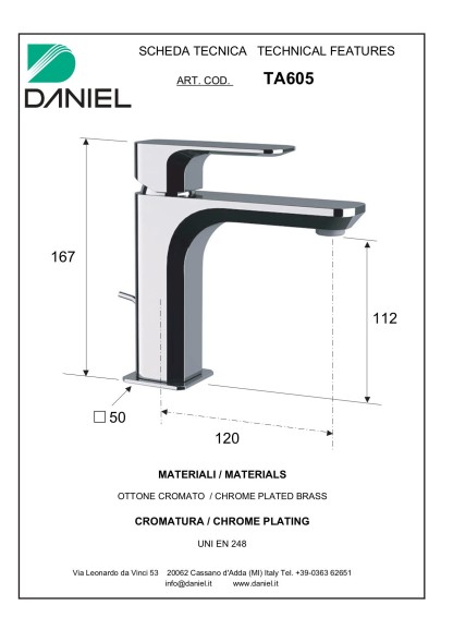 Daniel Tiara, однорычажный смеситель для раковины (излив 12 см), с донным клапаном, цвет зачищенное золото