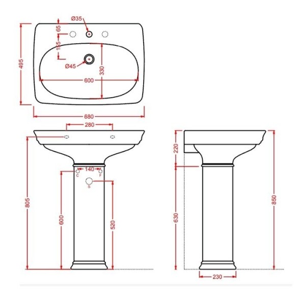 Раковина Artceram Civitas подвесная с пьедесталом с одним отверстием цвет серый  CIL001 34 00