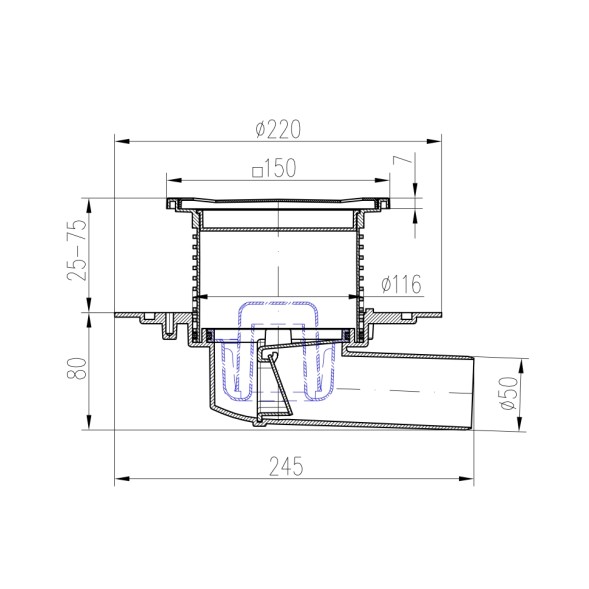 Paini Душевой трап с решеткой 150х150 мм