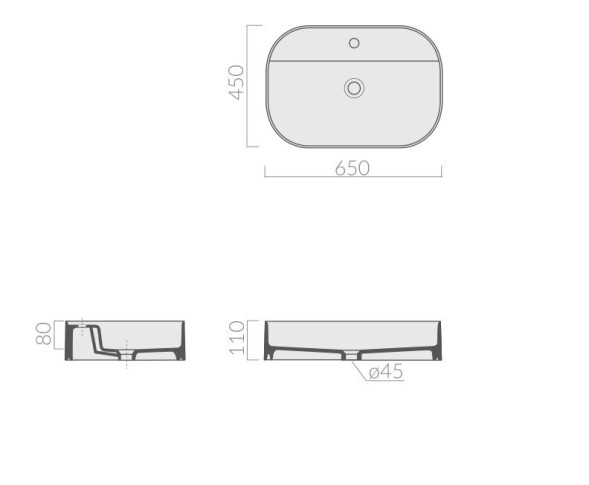 Раковина GALASSIA SMART B 7400 GM накладная с одним отверстием без перелива цвет серый матовый