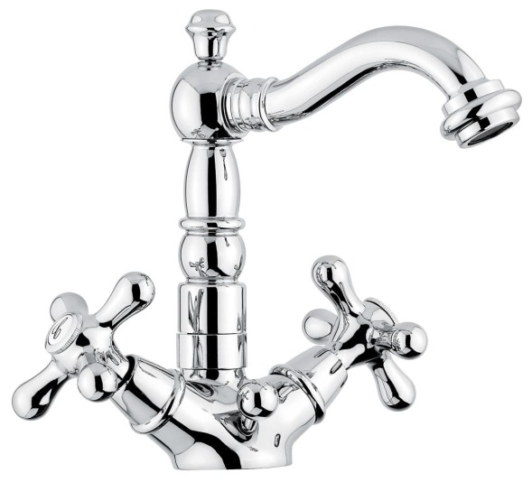 Emmevi Deco Old, смеситель 12615 с донным клапаном для раковины, цвет белый-хром 12615/BC