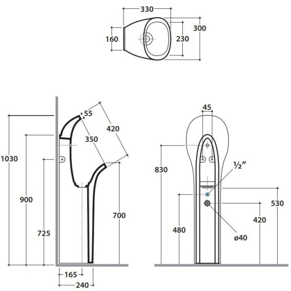 Писсуар GLOBO OLIVIA напольного монтажа цвет белый OL029BI