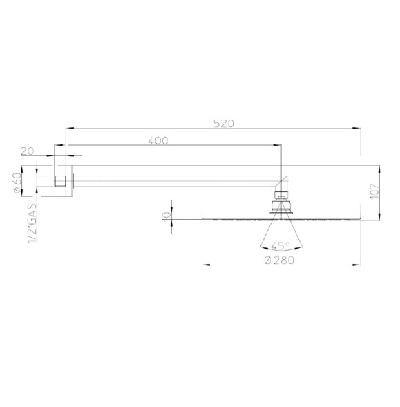 Верхний душ Bossini Cosmo H70596I.021 ?280 мм настенный с кронштейном 40 см Easy Clean цвет золото