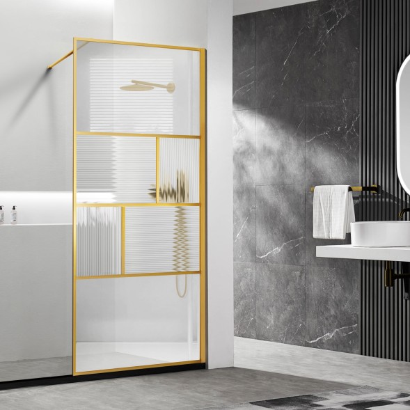 Vincea Душевая перегородка Волк-Ин (Walk-In) VSW-1HC120CFBG, 1200*2000, брашированное золото, стекло прозрачное/рифленое