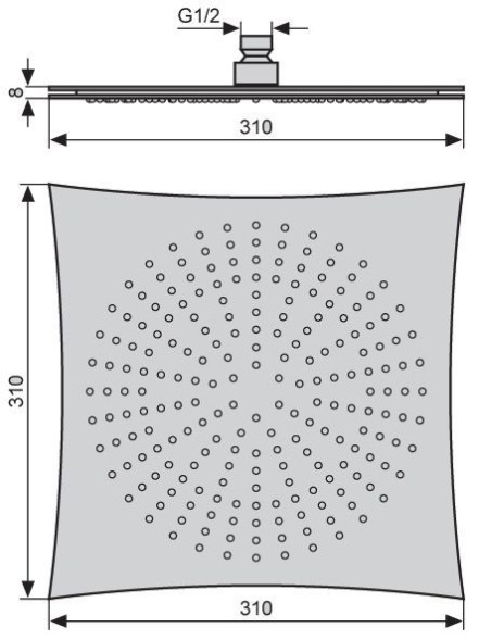 Emmevi Ares, верхний душ для серии Ares. 310*310 мм. Сталь, цвет хром C00694/CR