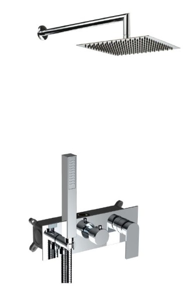 AQG Alpha, душевой комплект EC218 на 2 потребителя: с квадратным верхним душем 25х25 см и потолочным кронштейном 20 см, цвет черный матовый
