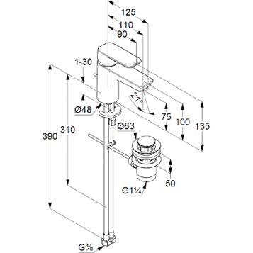 Смеситель KLUDI PURE&amp;STYLE 403820575 для раковины на одно отверстие однорычажный с донным клапаном