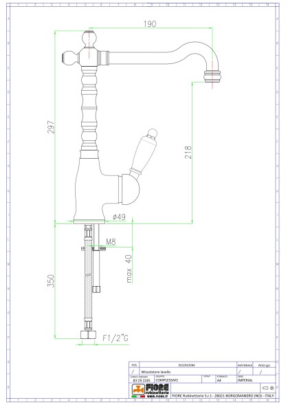 Fiore Imperiale, однорычажный смеситель для раковины (излив 19 см), без донного клапана, цвет хром