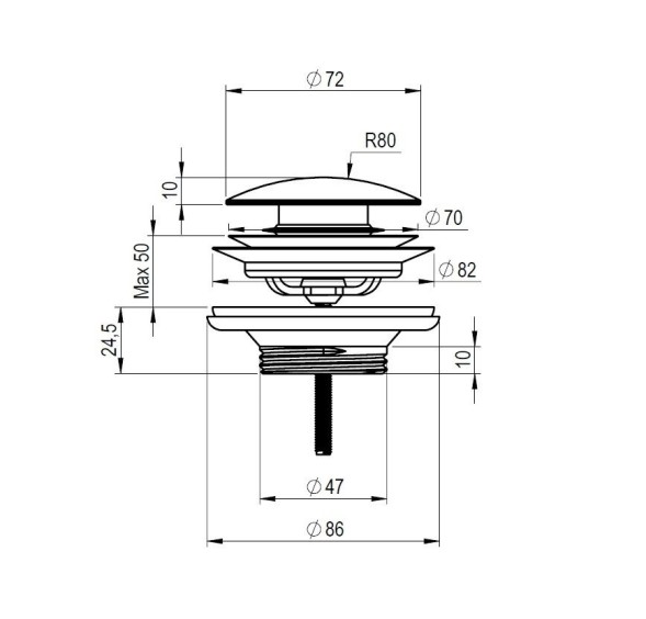 Донный клапан GEROMIN PTA push open цвет хром