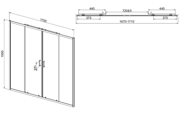 Vincea Душевая дверь Сити (City) VDS-5CT2170MT, 1700, хром, стекло текстурное