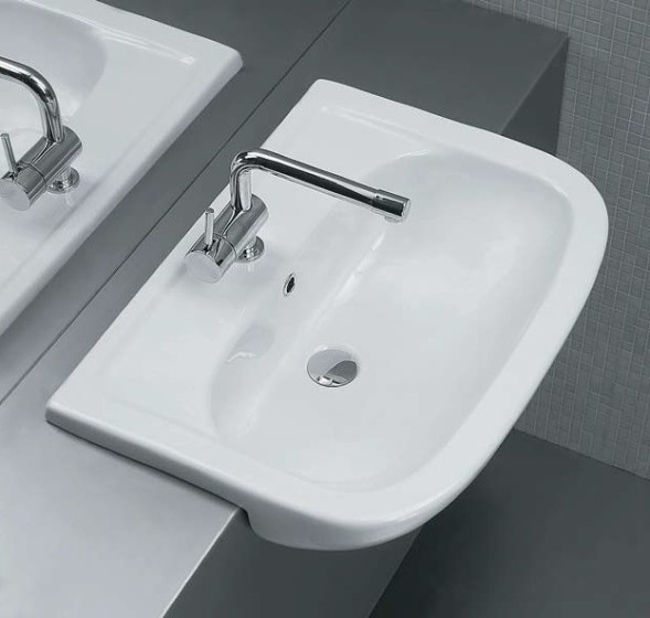 Раковина GALASSIA  NEmi 6003 полувстраиваемая с одним отверстием с переливом цвет белый глянцевый