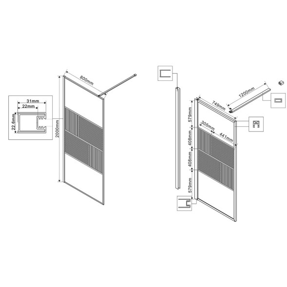 Vincea Душевая перегородка Волк-Ин (Walk-In) VSW-1HC800CFGM, 800*2000, вороненая сталь, стекло прозрачное/рифленое