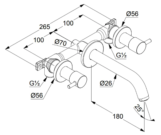 Смеситель KLUDI BOZZ 381450576 для раковины настенный встраиваемый со скрытой частью