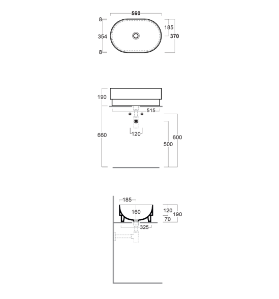 Раковина SIMAS PO-MO накладная или полувстраиваемая сверху без отверстий цвет белый PO02