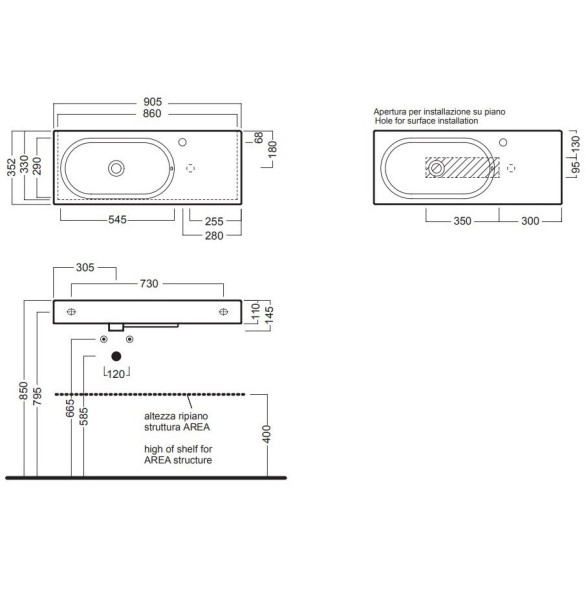 Раковина HATRIA AREA YXEQ01 накладная с одним отверстием с переливом цвет белый