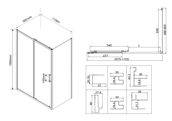 Vincea Душевой уголок Сити (City) VSR-5CT9011CLB, 1100*900, черный, стекло прозрачное