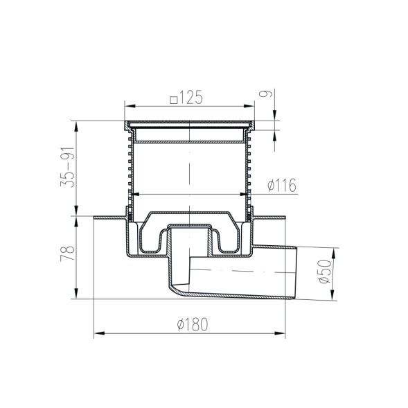 Paini Душевой трап с решеткой 125х125 мм, Нептун