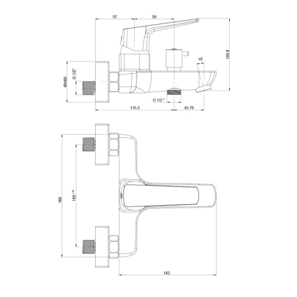 Paini RTYO111 Смеситель для ванны Бари , чёрный