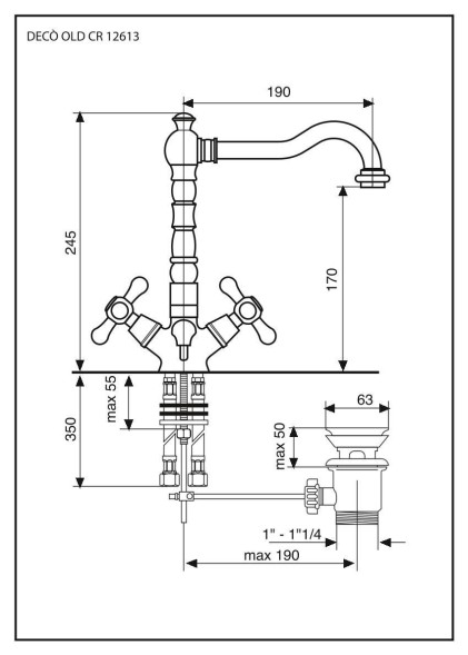 Emmevi Deco Old, смеситель с донным клапаном для раковины, цвет белый-хром 12613/BC