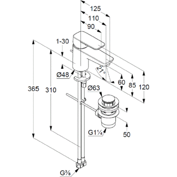Смеситель KLUDI PURE&amp;STYLE 403850575 для раковины на одно отверстие однорычажный с донным клапаном