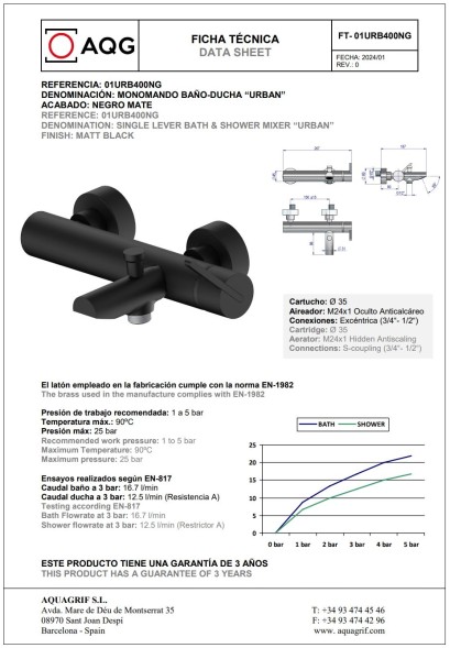 AQG Urban, однорычажный смеситель для ванны без набора для душа, цвет черный матовый