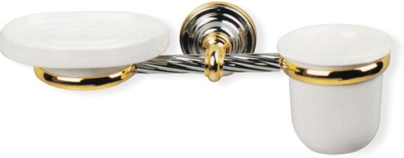 Stil Haus Giunone, настенные керамические мыльница + стакан, цвет  хром - белый