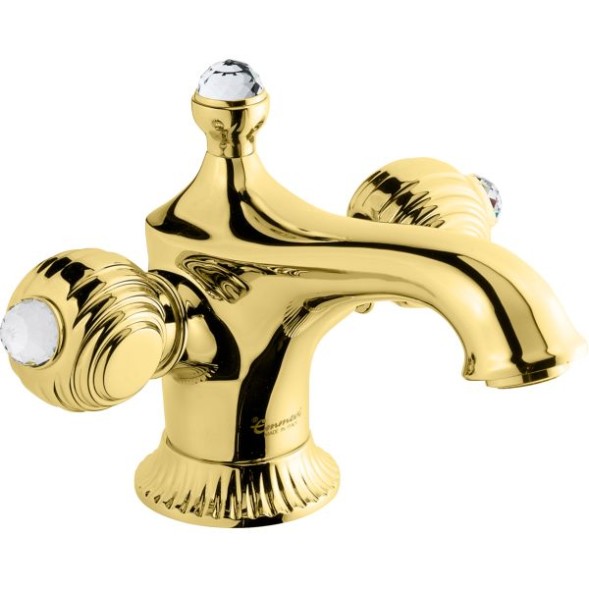 Emmevi The One Cloe, смеситель для раковины. Металлические ручки + прозрачные кристаллы Swarovski,  цвет золото 98003SW/OR