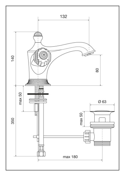 Emmevi The One Cloe, смеситель для раковины. Металлические ручки + прозрачные кристаллы Swarovski,  цвет золото 98003SW/OR