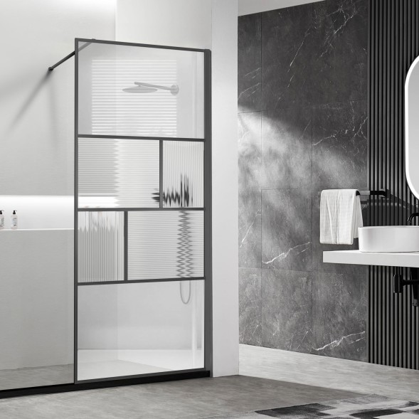 Vincea Душевая перегородка Волк-Ин (Walk-In) VSW-1HC100CFGM, 1000*2000, вороненая сталь, стекло прозрачное/рифленое