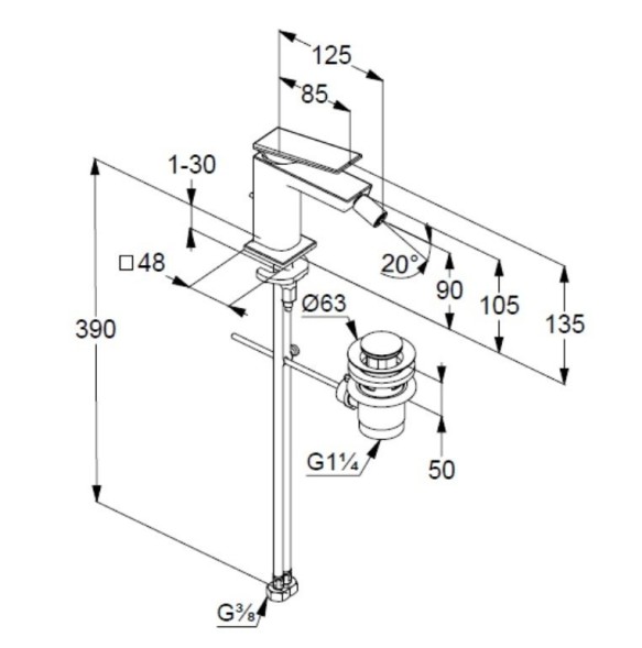 Смеситель KLUDI DECUS 54217N275 для биде однорычажный