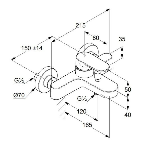 Смеситель KLUDI LOUVA 246910575 для ванны с изливом с подключением шланга