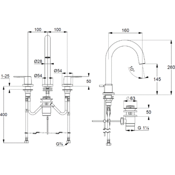 Смеситель KLUDI PURE&amp;STYLE 403930575 для раковины на три отверстия двухвентильный
