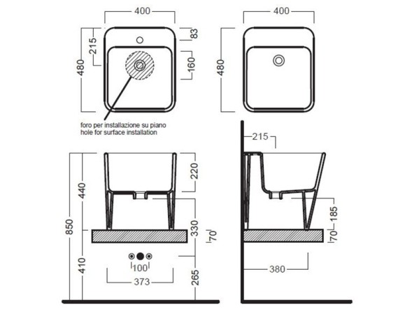 Раковина HATRIA G-FULL YXJF01 подвесная или накладная без отверстия без перелива цвет белый