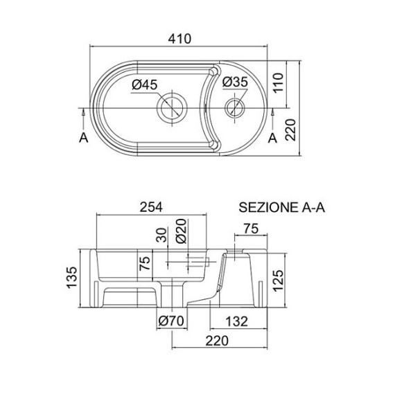 Раковина Scarabeo SEVENTY накладная с переливом с одним отверстием цвет белый 8093