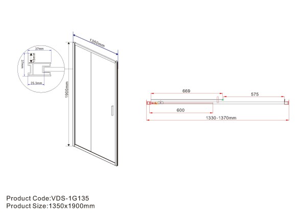Vincea Душевая дверь Гарда (Garda) VDS-1G135CLG, 1350, брашированное золото, стекло прозрачное