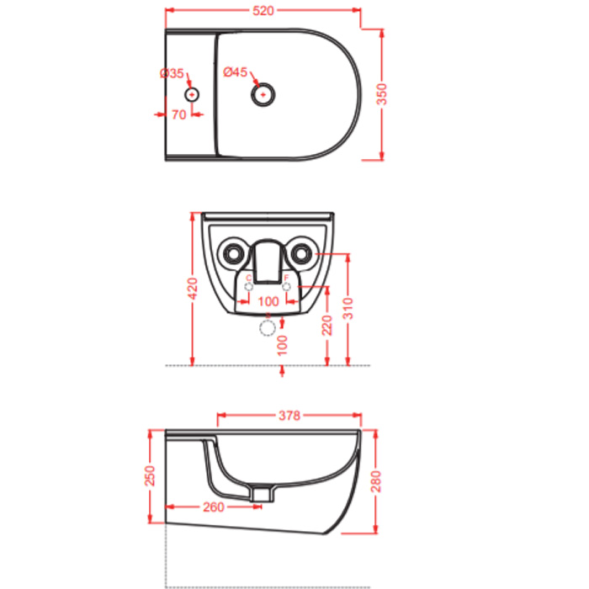 Биде Artceram The One подвесной с одним отверстием  цвет orange cameo THB001 13 00