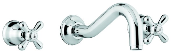 Emmevi Deco Classic, встраиваемый в стену двухвентильный смеситель для раковины (излив 21 см), на 3 отверстия, без донного клапана, цвет бронза 12055/BR