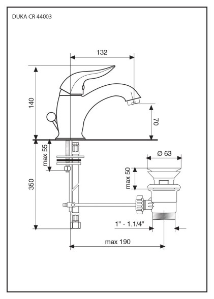 Emmevi Duka, смеситель с донным клапаном для раковины, цвет золото 44003/OR