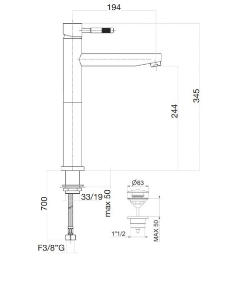 Смеситель для раковины Webert Rimini RI831402010. золото