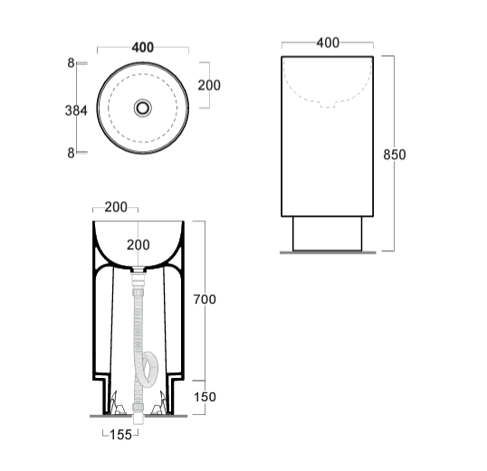 Раковина SIMAS PO-MO напольная отдельностоящая слив в пол без отверстий с креплениеми и сифоном SIFPO в комплекте цвет белый PO08/F91