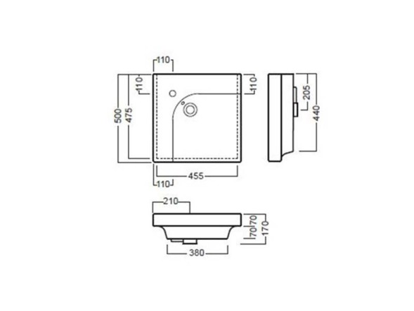 Раковина HATRIA GRANDANGOLO YXER01 накладная или на тумбу с одним отверстием с переливом цвет белый