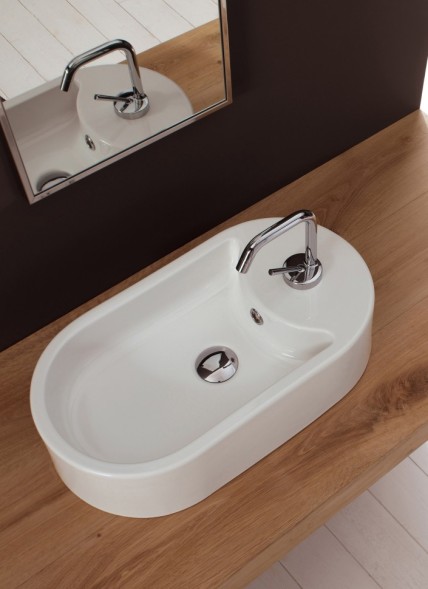 Раковина Scarabeo SEVENTY накладная с переливом с одним отверстием цвет белый 8094