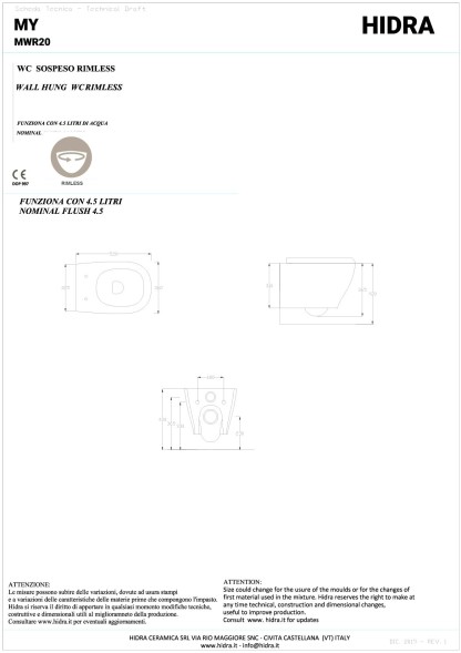 Hidra My, подвесной безободковый унитаз c крепежом, 52x36 см, антибактериальное покрытие, цвет белый глянцевый
