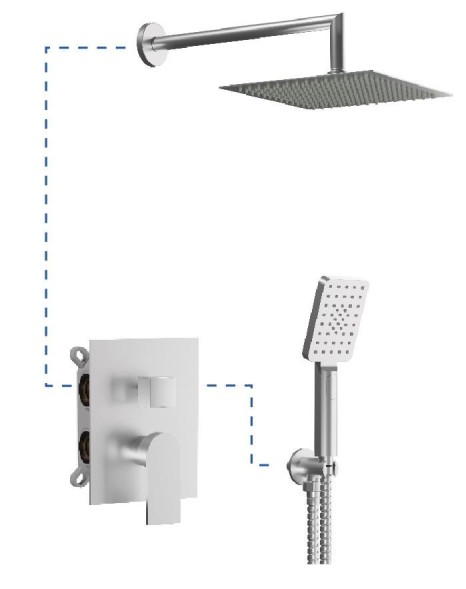 AQG Alpha, душевой комплект на 2 потребителя с квадратным верхним душем 25х25 см и кронштейном, цвет матовое золото (PVD)