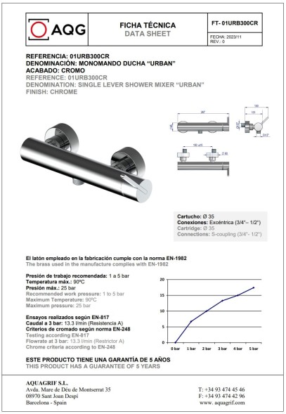 AQG Urban, однорычажный смеситель для душа без набора для душа, цвет хром