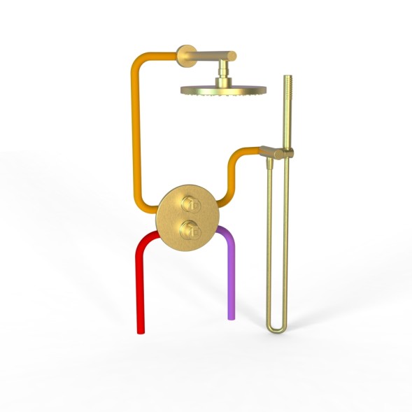 Paini 78PJSET26911THSH Комплект для душа Кокс на 2 потребителя, с термостатом, с лейкой для душа и верхним душем, встраиваемый, брашированное золото