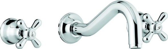 Emmevi Deco Classic, встраиваемый в стену двухвентильный смеситель для раковины (излив 21 см), на 3 отверстия, без донного клапана, цвет хром 12055/CR
