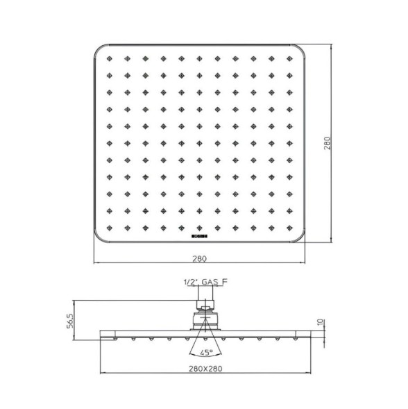 Верхний душ Bossini Cosmo I00598.073 280х280 мм без кронштейна Easy Clean цвет черный матовый